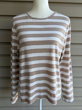 •Talbots• Pima Cotton Metallic Stripe Long Sleeve Knit Top - Size Medium